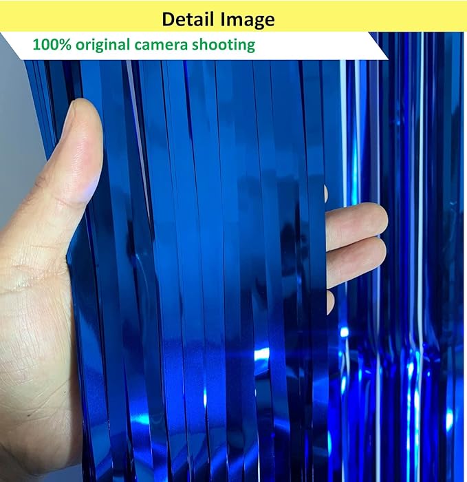 Blue Foil Fringe Backdrop Curtains, 2 Pack Tinsel Streamers Birthday Party - Image 3