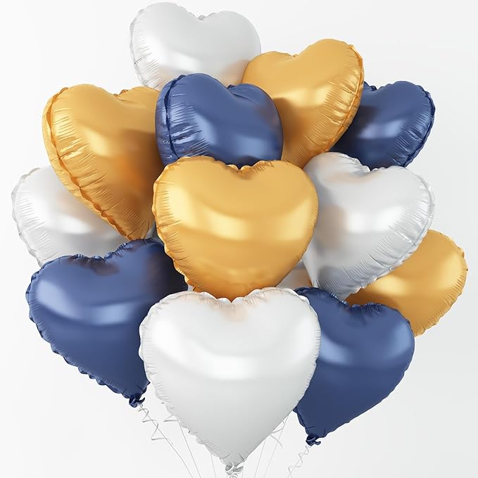 Blue Gold Silver Heart Balloons by Adorely