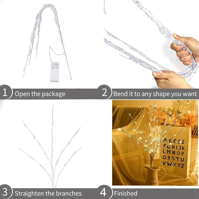 Lxcom Lighting LED Branch Lights 4 Pack 30 Inch Lighted Silver Wrapped Vase - Image 8