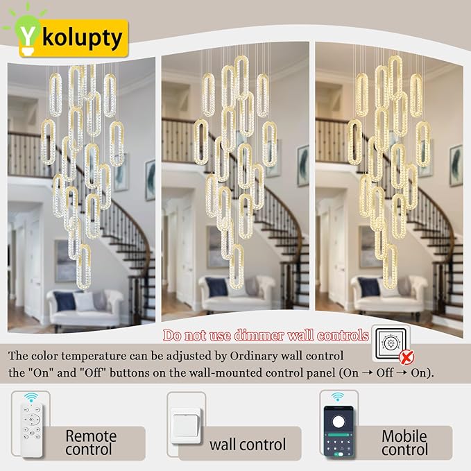 H138 Large Chandelier for High Ceiling, Modern 16-Rings Crystal Chandeliers for - Image 3