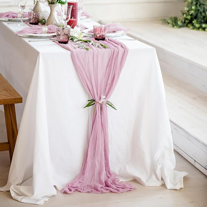 Light Pink Cheesecloth Table Runner Set of 2, 12 ft Cotton Gauze Runner Rustic - Image 4