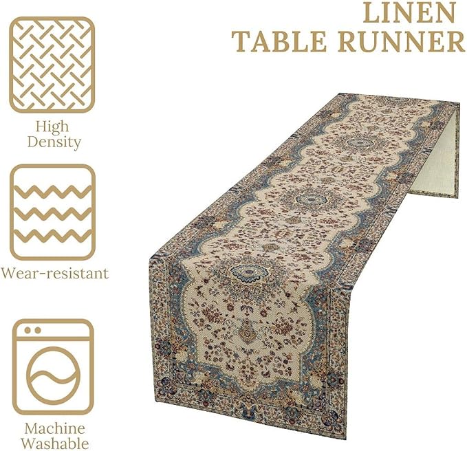 Boho Vintage French Table Runner, Retro Flower Rustic Country Style Floral - Image 5