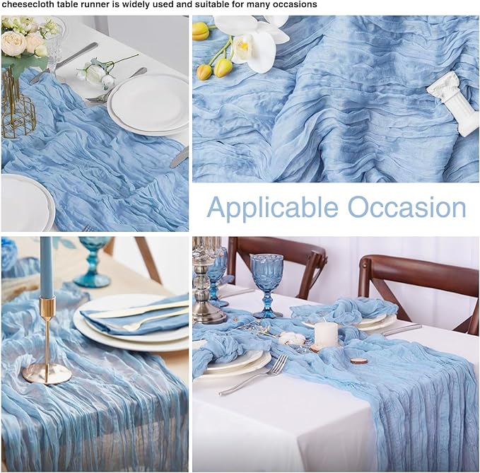 12 Pack Light Blue 10 Ft Cheesecloth Table Runner 20x120 Inch Boho Wrinkled - Image 4