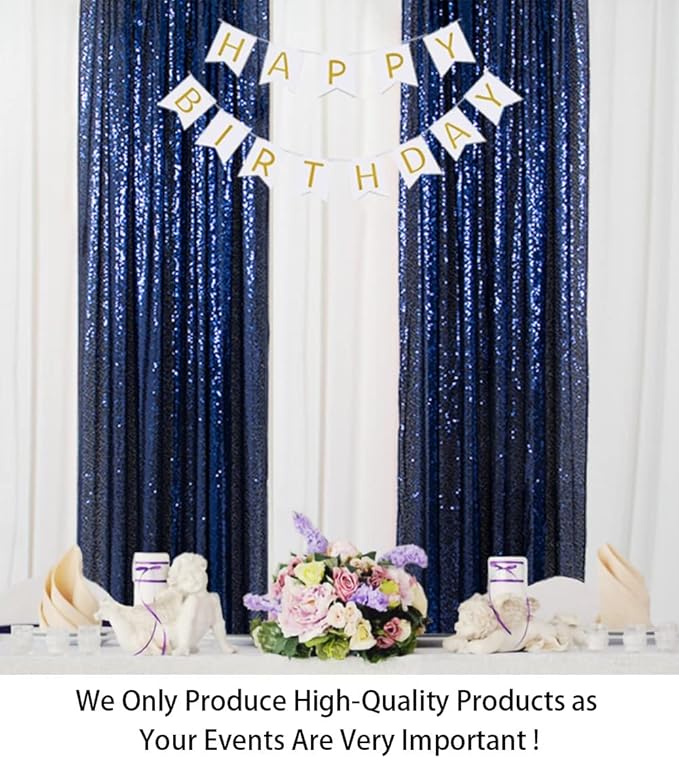 ShinyBeauty Sequin Backdrop Curtains 4 Panels Navy Blue 2FTx8FT Navy Blue - Image 2