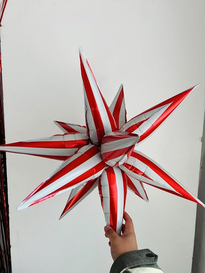 3pcs 26inch 3D Red white Explosion Star foil balloon - Image 4