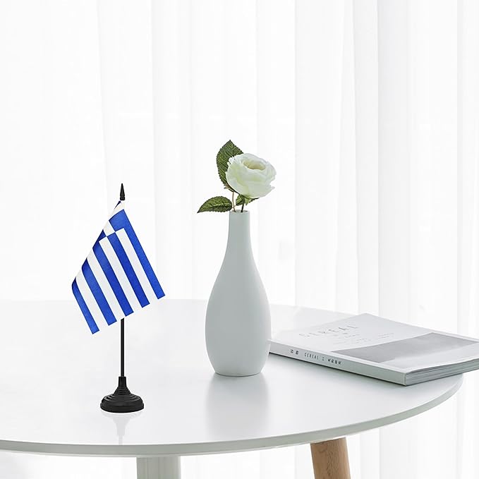 12 Pack Greece Desk Flag Set, Greek Table Office Flag, Small Miniature Desktop - Image 5