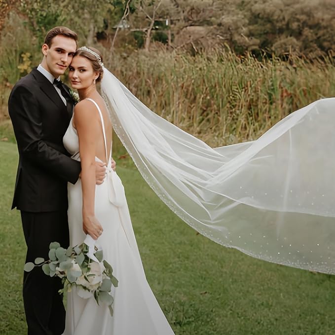 1 Tier Pearl Wedding Bridal Veil - Image 3