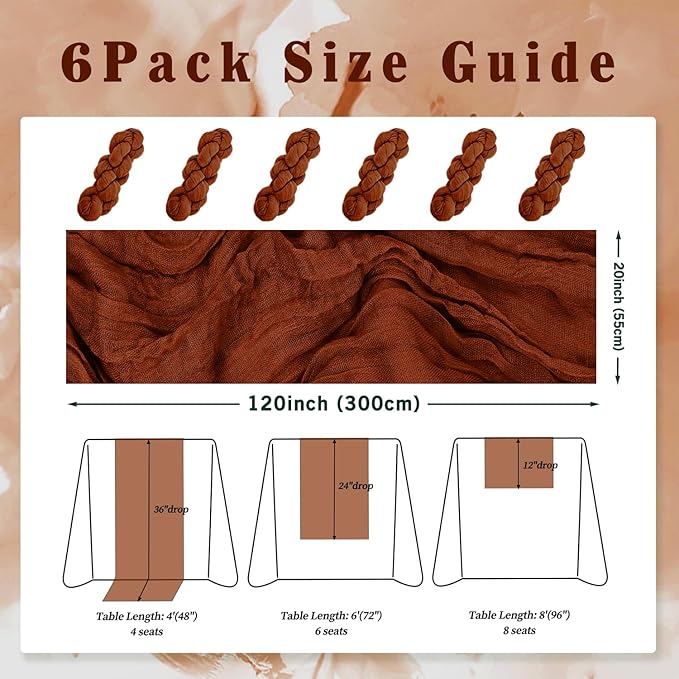 6 Pack Terracotta Cheesecloth Table Runner 10FT Boho Rustic Cheese Cloth Table - Image 2