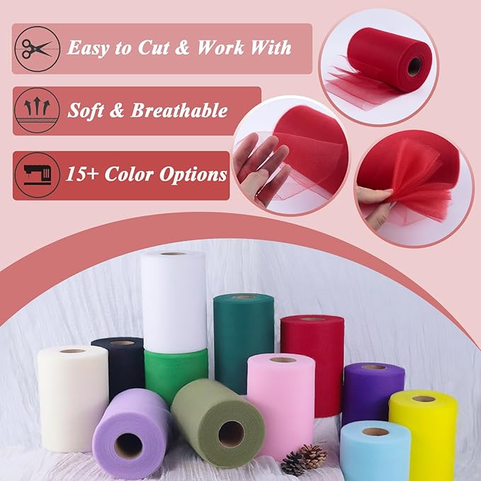 Red Tulle Fabric Roll 6" by 100 Yards Soft Tulle Spool - Image 4