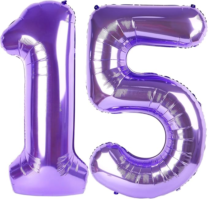 Purple Number 15 Balloon 40 Inch Birthday Decorations, Number 15 Balloon by Upgesy