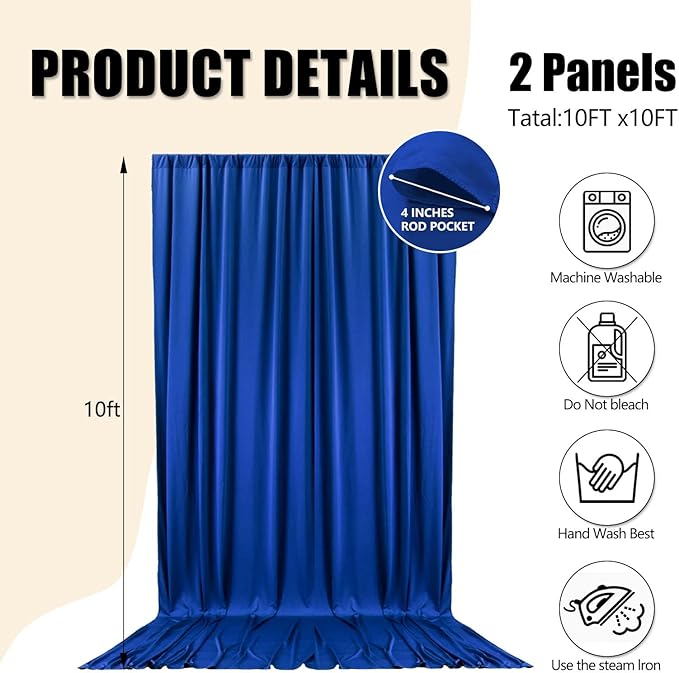 10ft x 10ft Blue Backdrop Curtains - Image 2