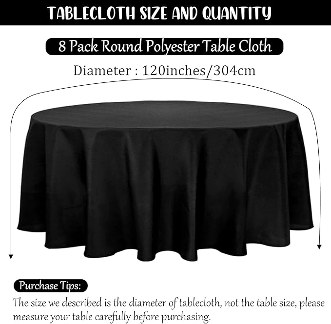 8 Pack Premium Round Tablecloth 120 Inch Round Table Covers Washable Polyester - Image 2