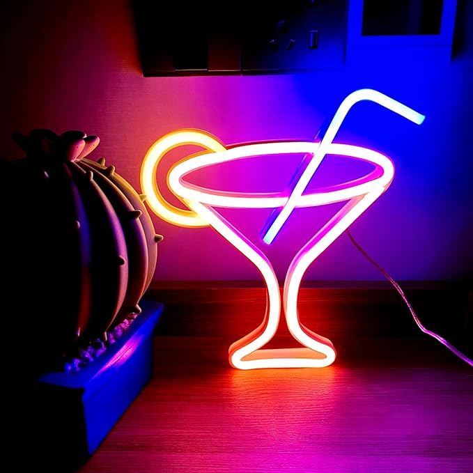 Led Cocktails Neon Sign, Wine Glass Neon Light Battery and USB Dual Powered Bar - Image 4