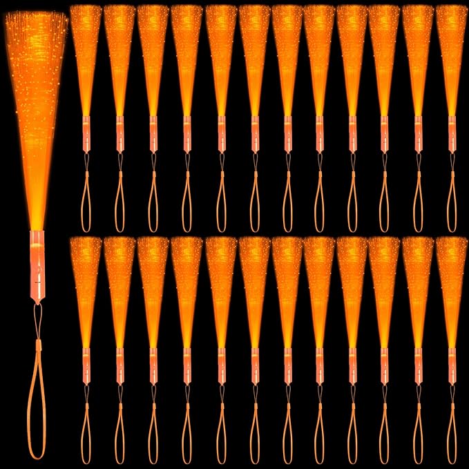 48 PCS Orange Glow Fiber Wands Sticks LED Light Wands 3 Modes Flashing Fiber by NUDALA