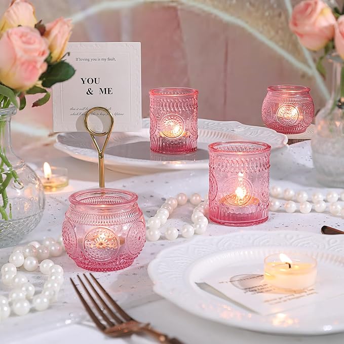 DARJEN 12Pcs Pink Votive Candle Holders - Image 4