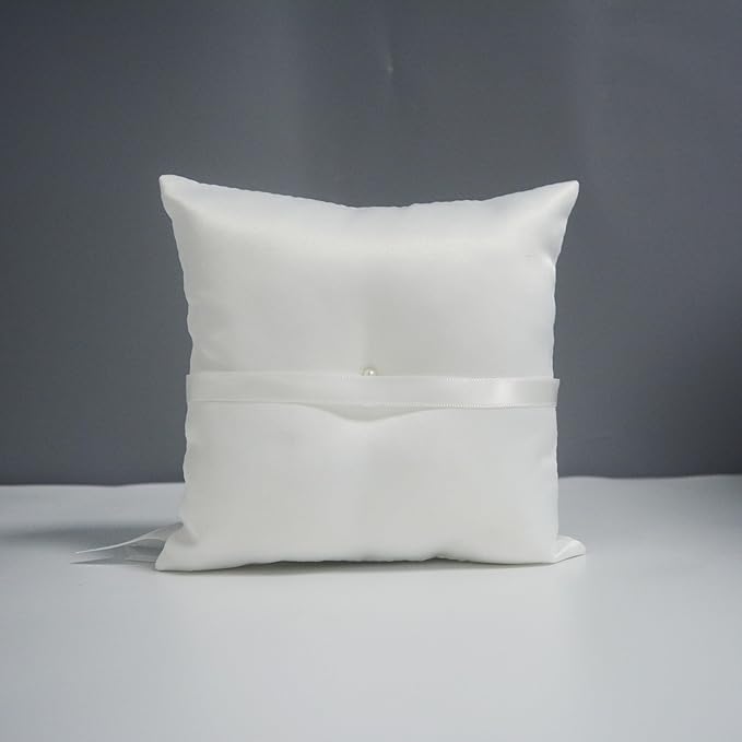 Ivory Ring Bearer Pillow, Satin Finish Bowknot Ring Pillow - Image 5