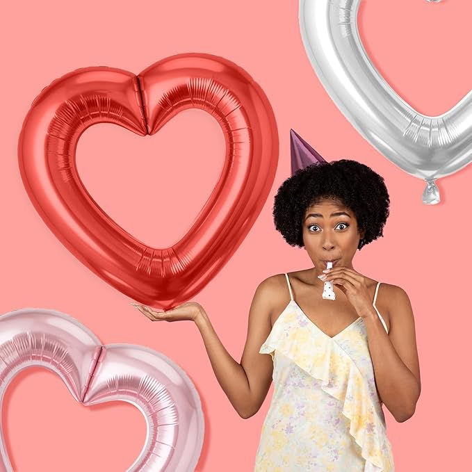 Pink Red Silver Heart Balloons - Image 4