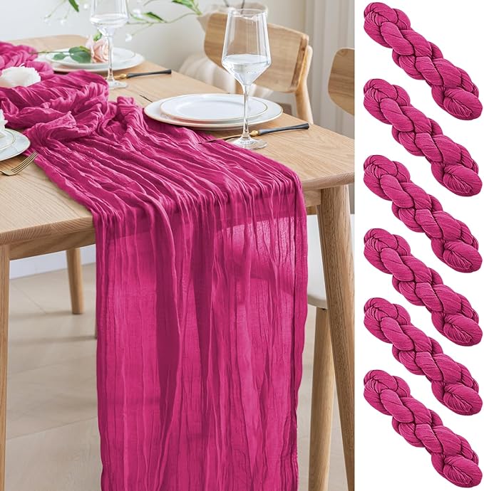 Asee'm 6pcs Cheesecloth Table Runner 120 Inches Long Fuchsia Boho Gauze Cheese by Aseem