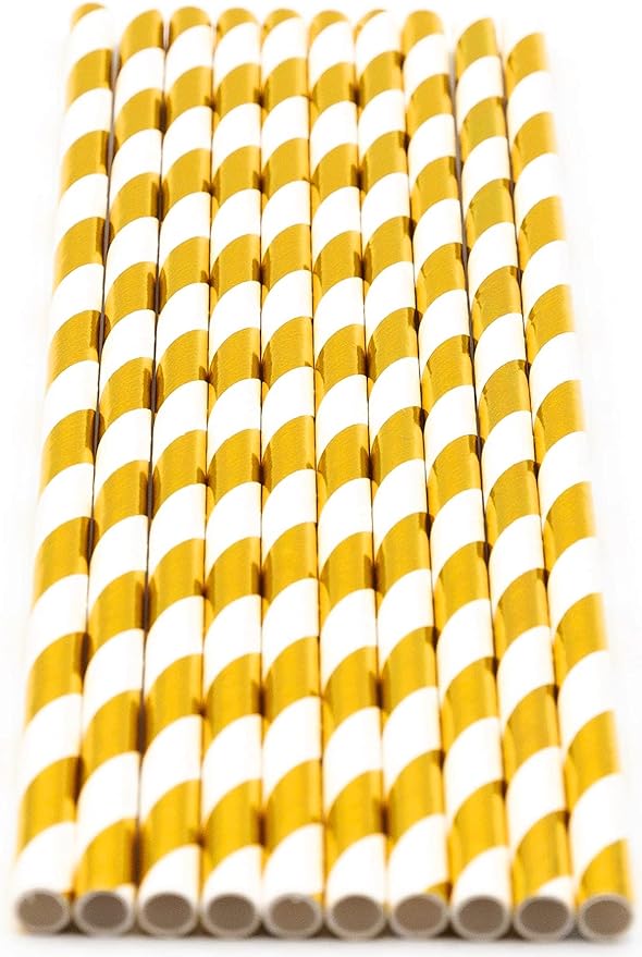 Pack of 900 Gold Foil Swirls Biodegradable 4-Ply Paper Drinking Straws - Image 2