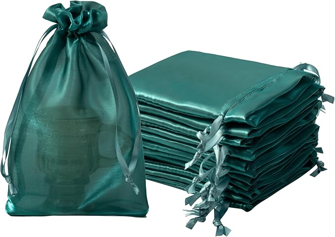 QIANF 20 Pcs Dark Green Small Organza Bags 6X9 inch by QIANF