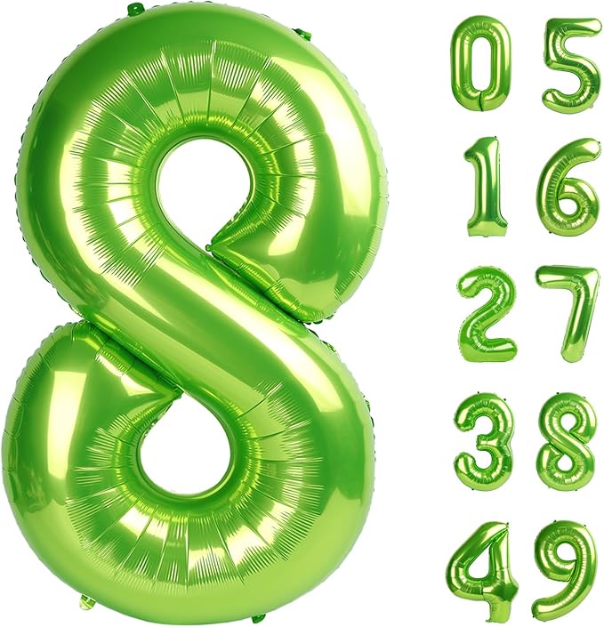 Light Green Foil Number 8 Balloon 40 Inch, Helium Mylar Eight Number 8 18 28 38 by Upgesy