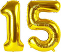 Gold Mylar Number 15 Balloon 40 inch, Number 15 Birthday Balloon by Upgesy