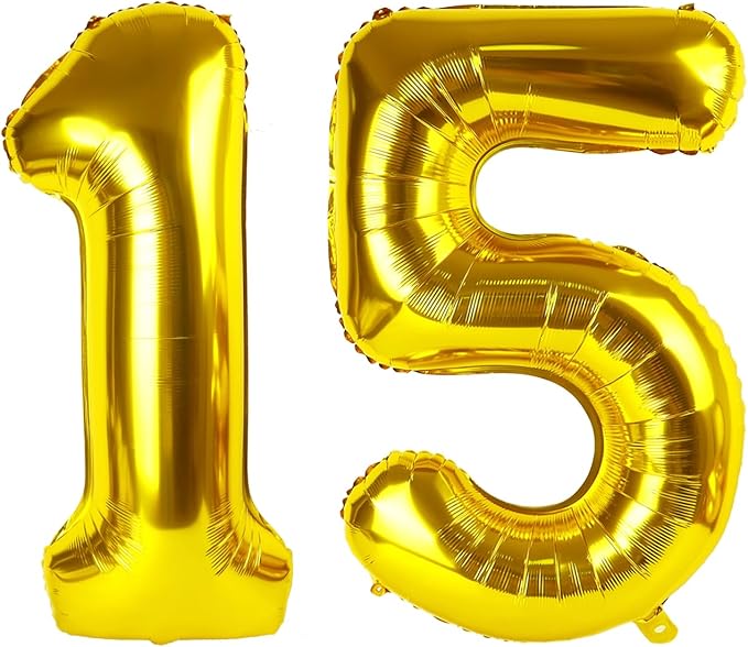 Large Gold 40 Inch Birthday Number 15 51 Balloon, 15th 51 Birthday Anniversary by Upgesy