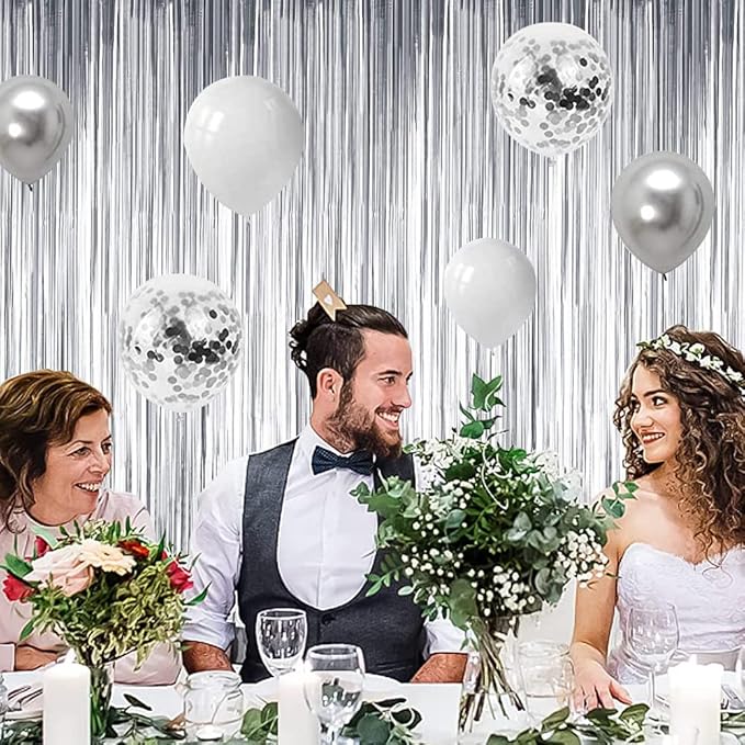 BEISHIDA 2 Pcs Silver Door Streamers Tinsel Curtain Party Streamers Backdrop - Image 6