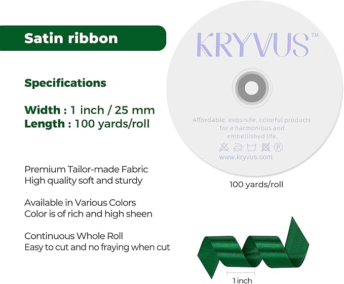 Green Satin Ribbon 1 inch X Continuous 100 Yards, Single Face Polyester Ribbon - Image 3