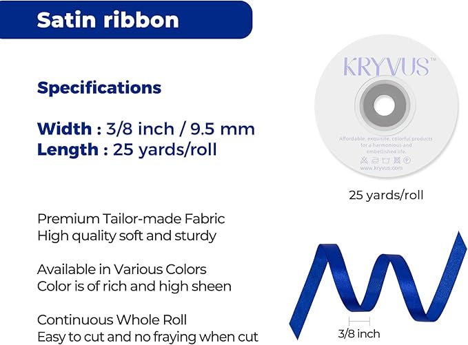 Royal Blue Satin Ribbon 3/8 inch X Continuous 25 Yards, Single Face Polyester - Image 3