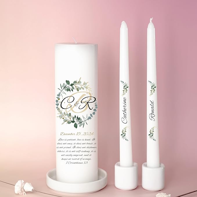 Unity Candles for Wedding, Modern Unity Set, Custom and Personalized Pillar and - Image 7