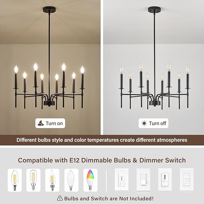 8 Light Black Chandelier Light Fixture, Modern Farmhouse Chandeliers - Image 3