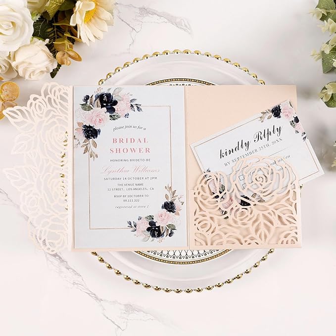 50pcs Tri-Fold Laser Cut Invitation by Maffily