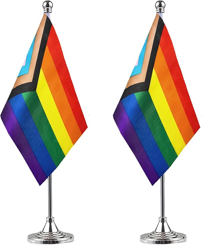 ZXvZYT 2 Pack Progress Pride Rainbow flag Gay table flag, Small Mini LGBT Desk by ZXvZYT