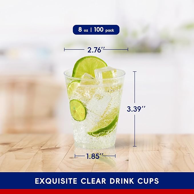 JOLLY CHEF 8 oz Clear Disposable Plastic Cups, Heavy-duty 100 Pack Clear - Image 2