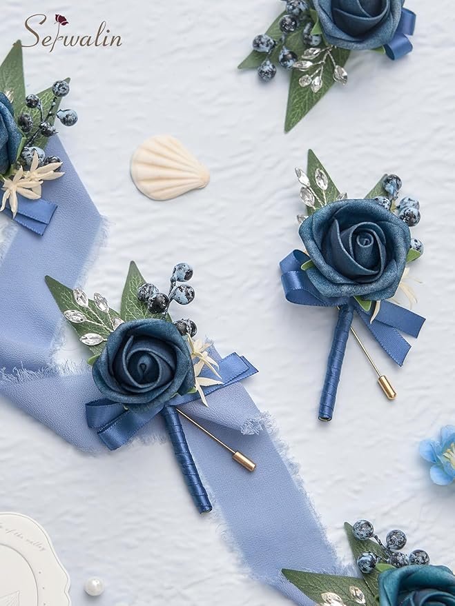 Serwalin 10Pcs Boutonniere for Men, Artificial Flowers for Wedding Decor Prom - Image 3