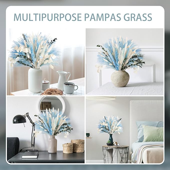 N&T NETING 101Pcs Blue Pampas Grass Decor Natural Dried Floral Pampas Grass - Image 5