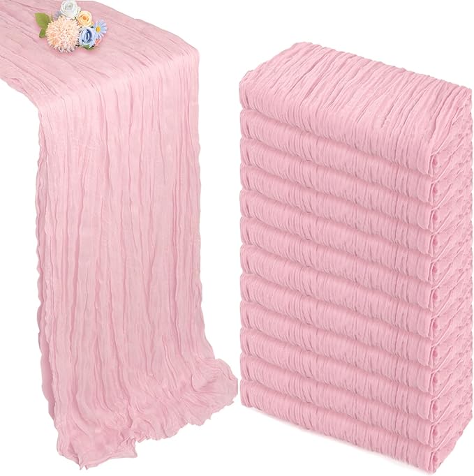 12 Pack Pink Cheesecloth Table Runner 10ft Boho Gauze Fabric Cheese Cloth Table by Pepmily