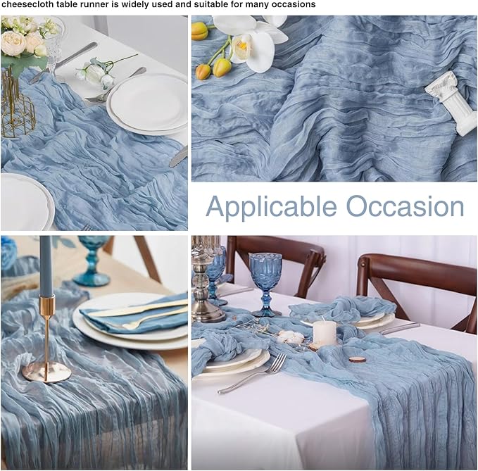 6 Pack Dusty Blue Cheesecloth Table Runner 20x120 Inch Boho Wrinkled Sheer - Image 3