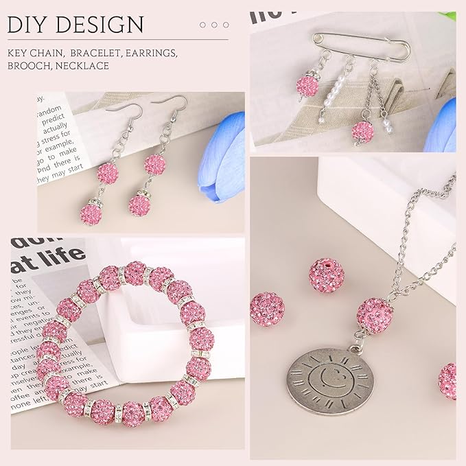 100pcs 10mm Rhinestone Beads for Jewelry Making, Dark Pink Shiny Round - Image 5