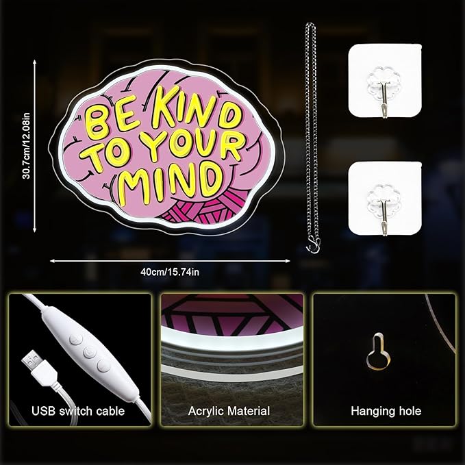 Lucunstar Be Kind To Your Mind Neon Sign Brain Neon Signs Dimmable Led - Image 7