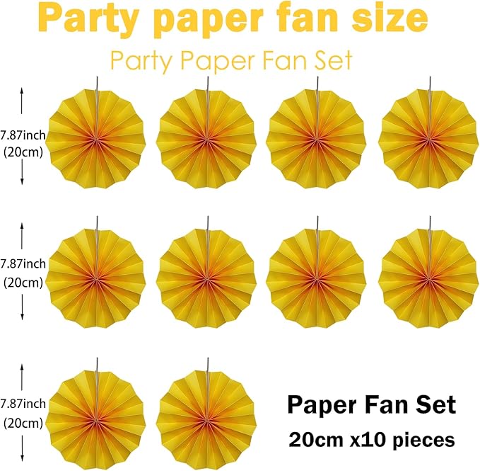 Yellow Birthday Decorations, DIY Yellow Paper Fans Hanging Decoration, Party - Image 2