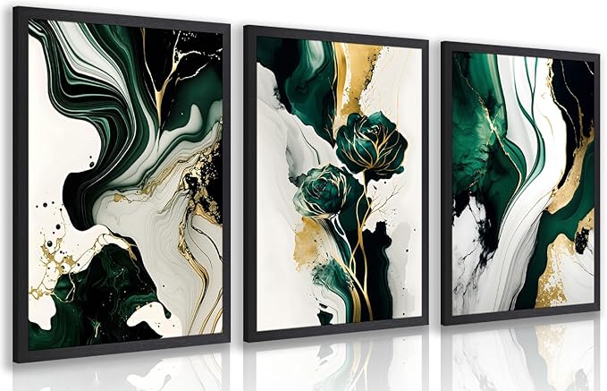 IAFWZX Wood Framed Green Gold Abstract Wall Art, Emerald Marble Textured Wall by Unknown