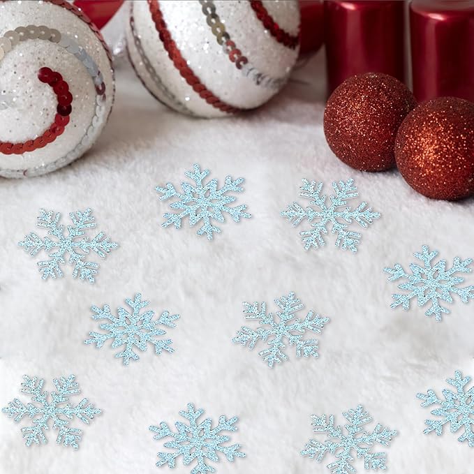 200PC Blue Glitter Snowflake Confetti Winter Wonderland Table Decorations - Image 5