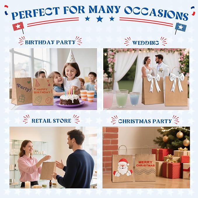 MESHA Gift Paper Bags 300 PACK 8x4.25x10.5'' Brown Medium Shopping Kraft Bags - Image 7