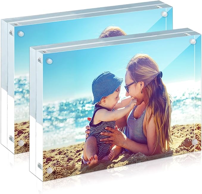 HELPLEX Acrylic Frames, 2 Pack 5x7, 24mm Thicker Frameless Clear Frame by HELPLEX