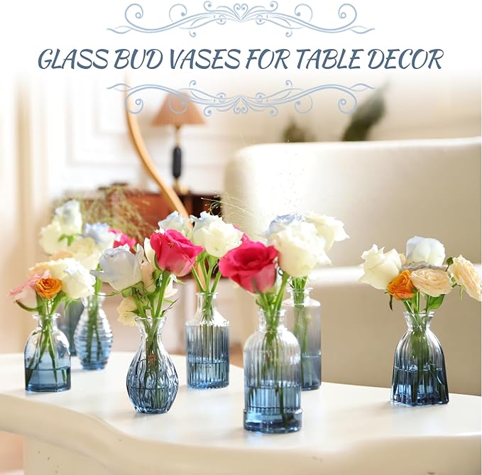 Bud Vases Set of 12, Gradient Blue Glass Vase Vintage Flower Vase - Image 3