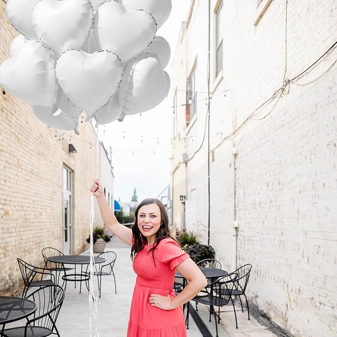 TONIFUL 15Pcs 18 Inch White Heart Balloons White Heart Shape Foil Mylar - Image 3