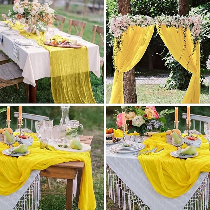 Yellow Cheesecloth Table Runner -21*120Inch Long Boho Wedding Table Decor - Image 6