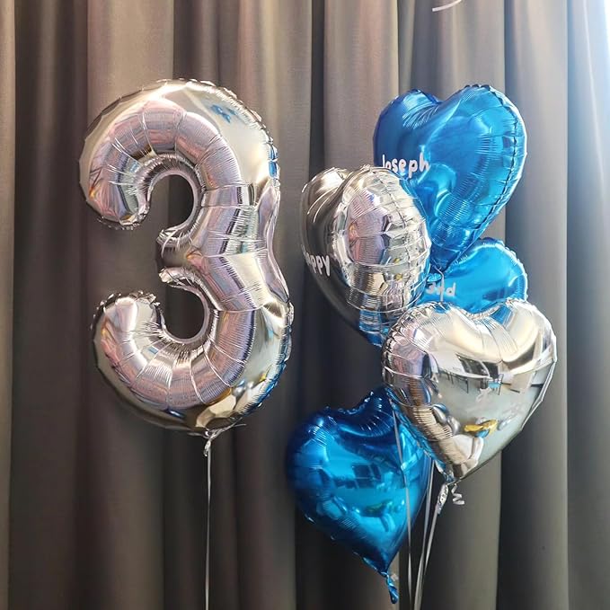 Blue Silver Heart Balloons, 18Inch Silver Helium Polyester Film Balloon - Image 3